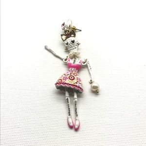 Betsy Johnson Dangling Skeleton Pin Brooch